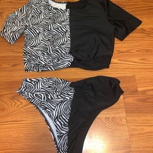 zebra print split sleeve bathing suit